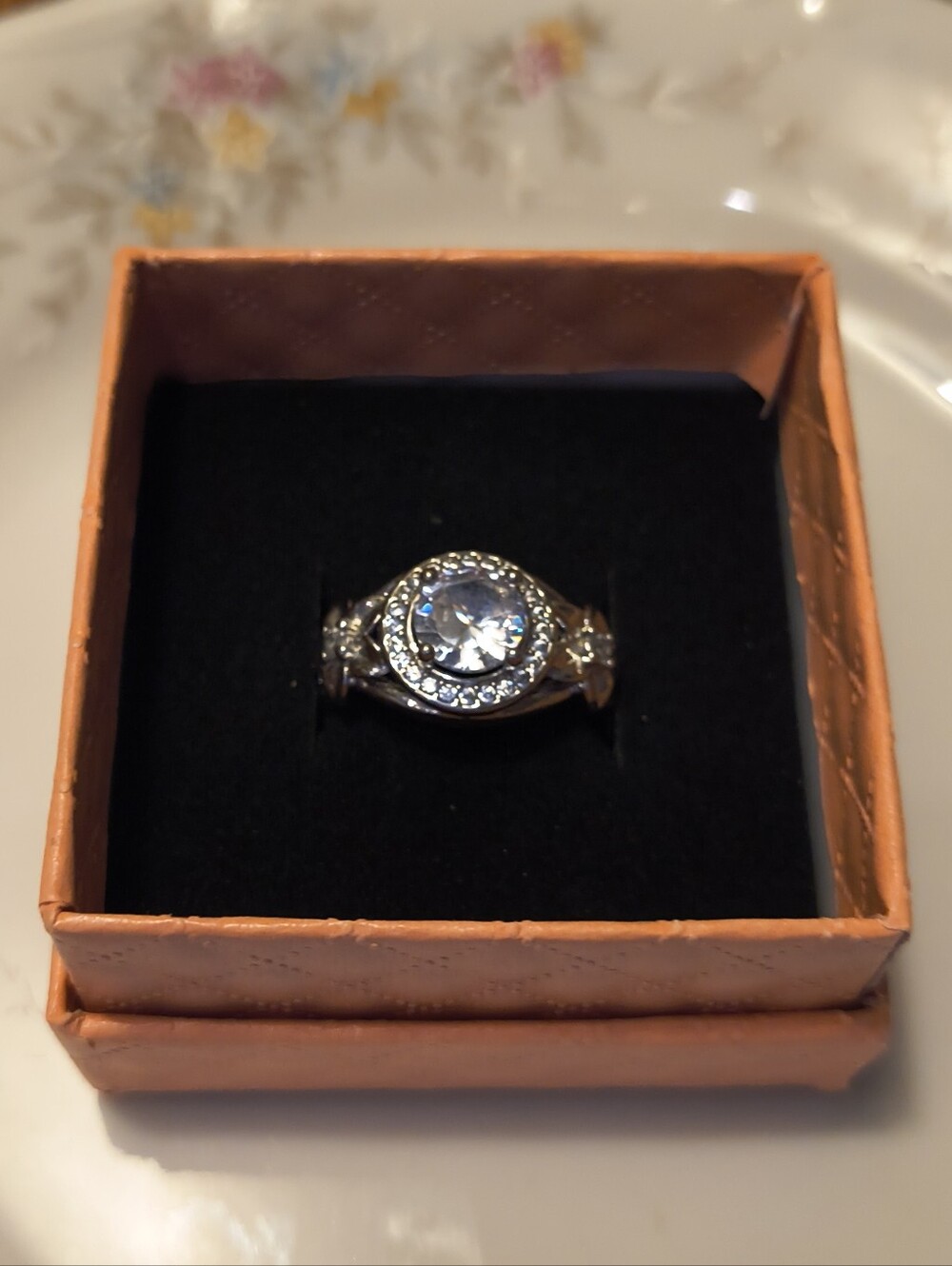 Sterling Silver Engagement Wedding  925 Princess Cut Halo White Topaz  Ring
